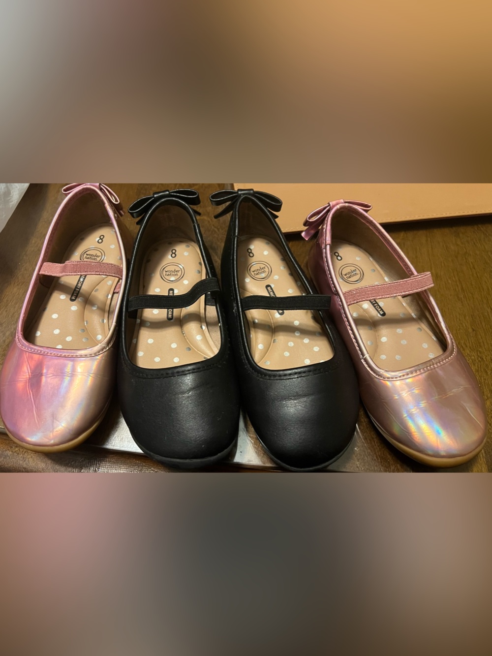wonder nation Girls Mary Jane Dress Shoes in Pink Iridescent and Black bundle!